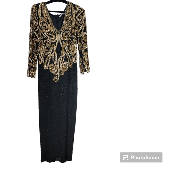 Niteline Della Roufogali Black & Gold Beaded & Sequined Evening Gown Size 14 - Picture 6 of 6